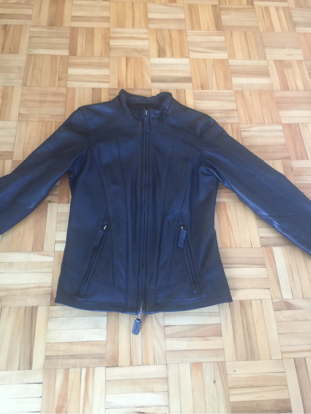Women's Black Leather Jacket with Zip Front